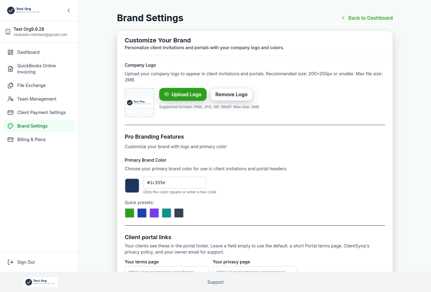 Brand → the brand kit with the three logo slots and the placement list